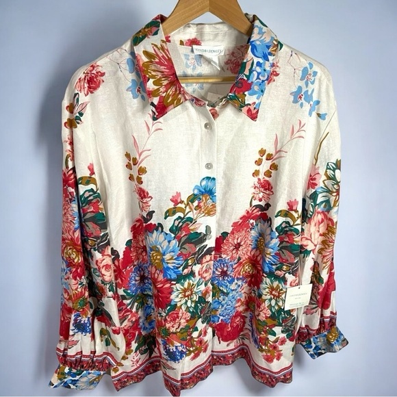 Cynthia Rowley Long sleeve Button Front Floral Print‎ Top - Picture 1 of 7